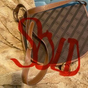 SOLD!!! Vintage Balenciaga Patterned Crossbody Saddle Bag with Tan Leather Trim